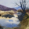 Origineel Realisme Schilderij – Aquarel op Karton, Landschap