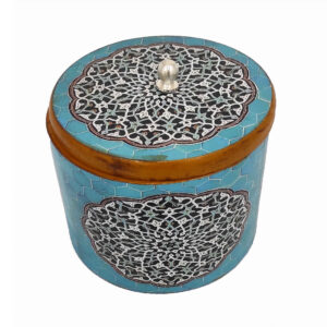 Handgemaakte Houten Suikerpot met Mandala Blauw Ontwerp