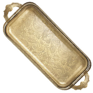 Luxe Gouden Serveerschotel – Paisley met Voet & Handvaten