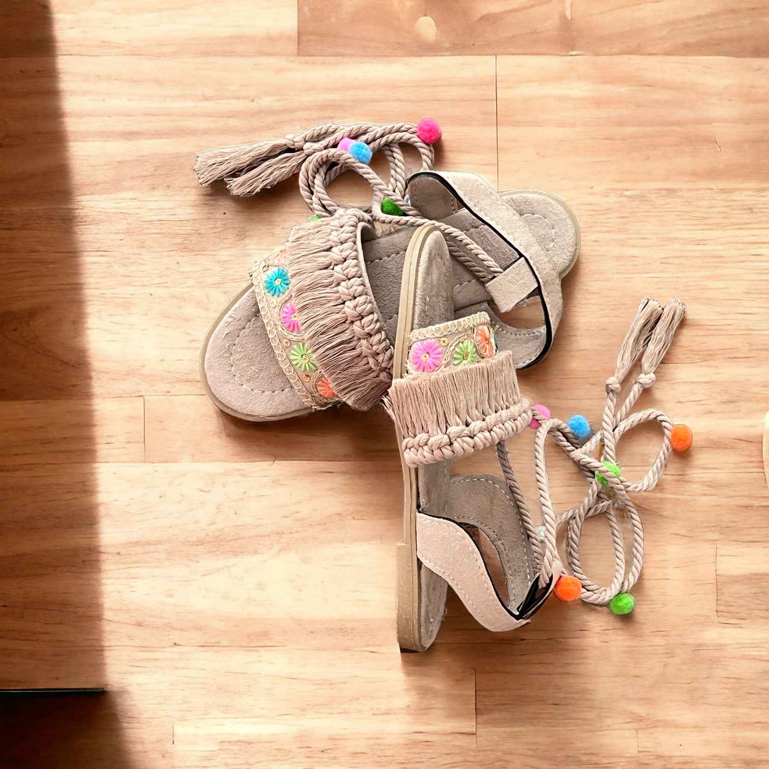 Boho Slingback Sandalen – Cream Handgemaakt Macramé
