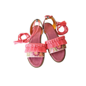 Boho Slingback Sandalen – Roze Handgemaakt Macramé