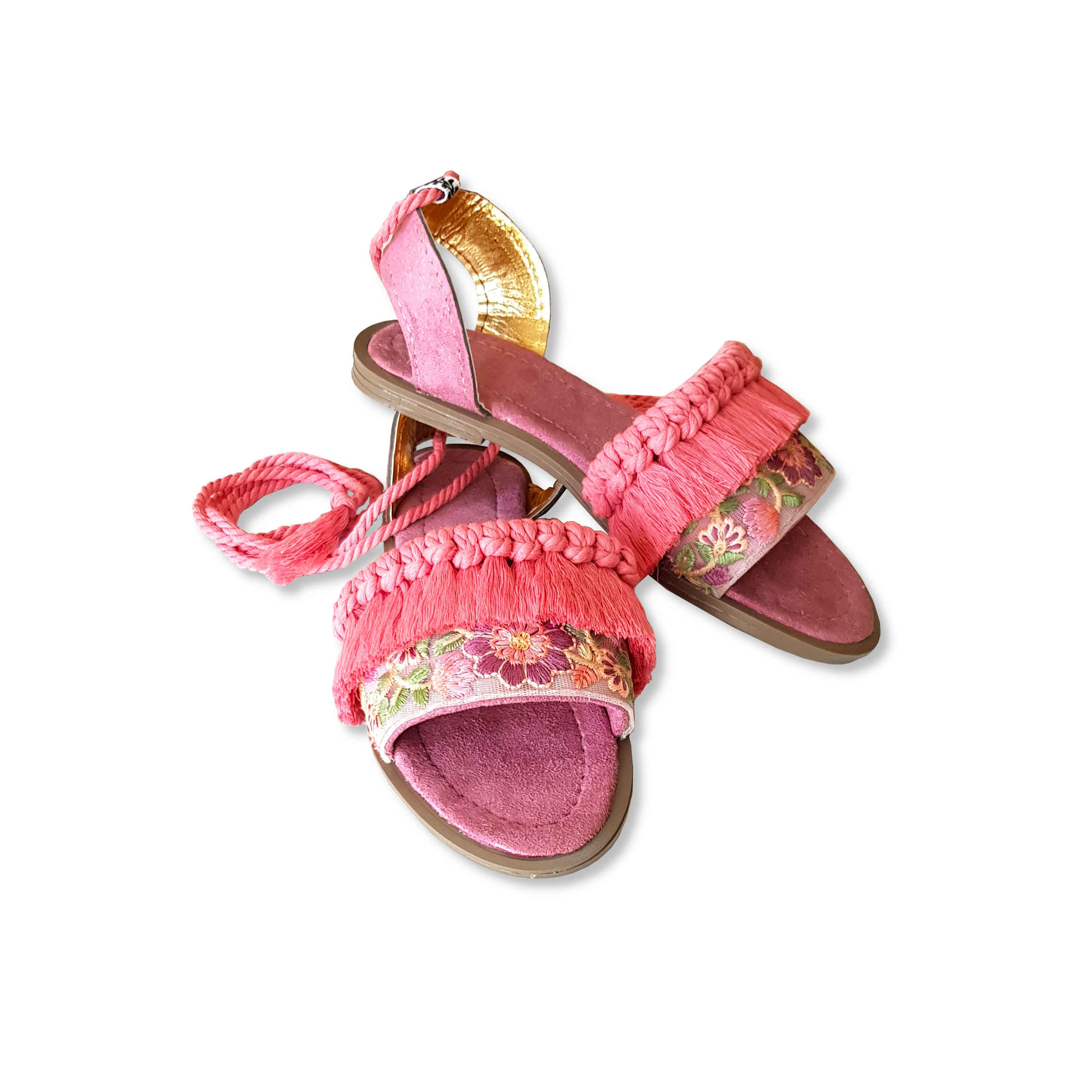 Boho Slingback Sandalen – Roze Handgemaakt Macramé