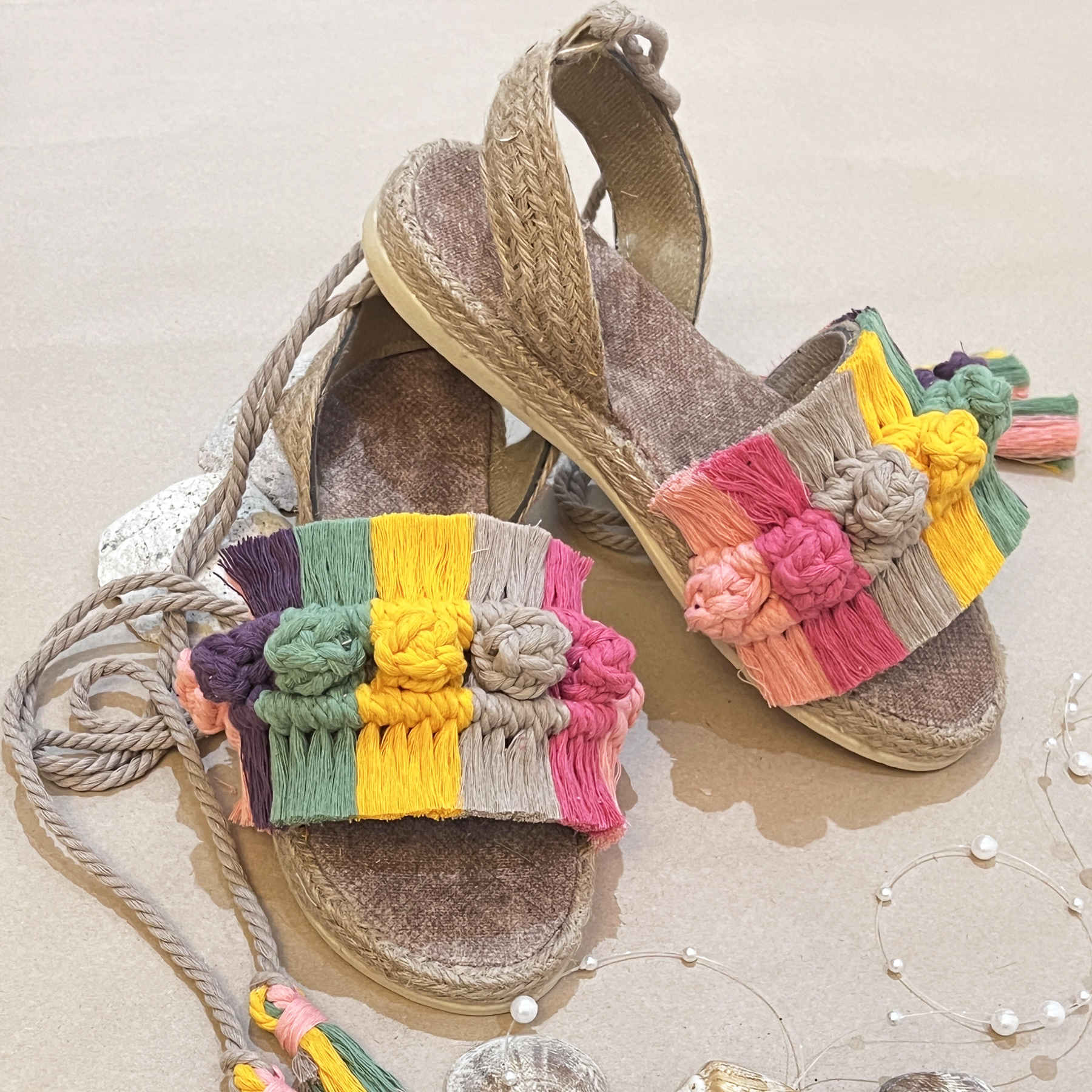 Handgemaakte Boho Slingback Sandalen – Model Adonis Grijs