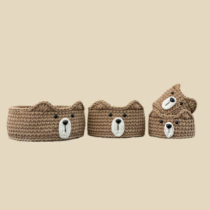 Teddybeer Gehaakte Opbergmanden – Cream – Set van 4