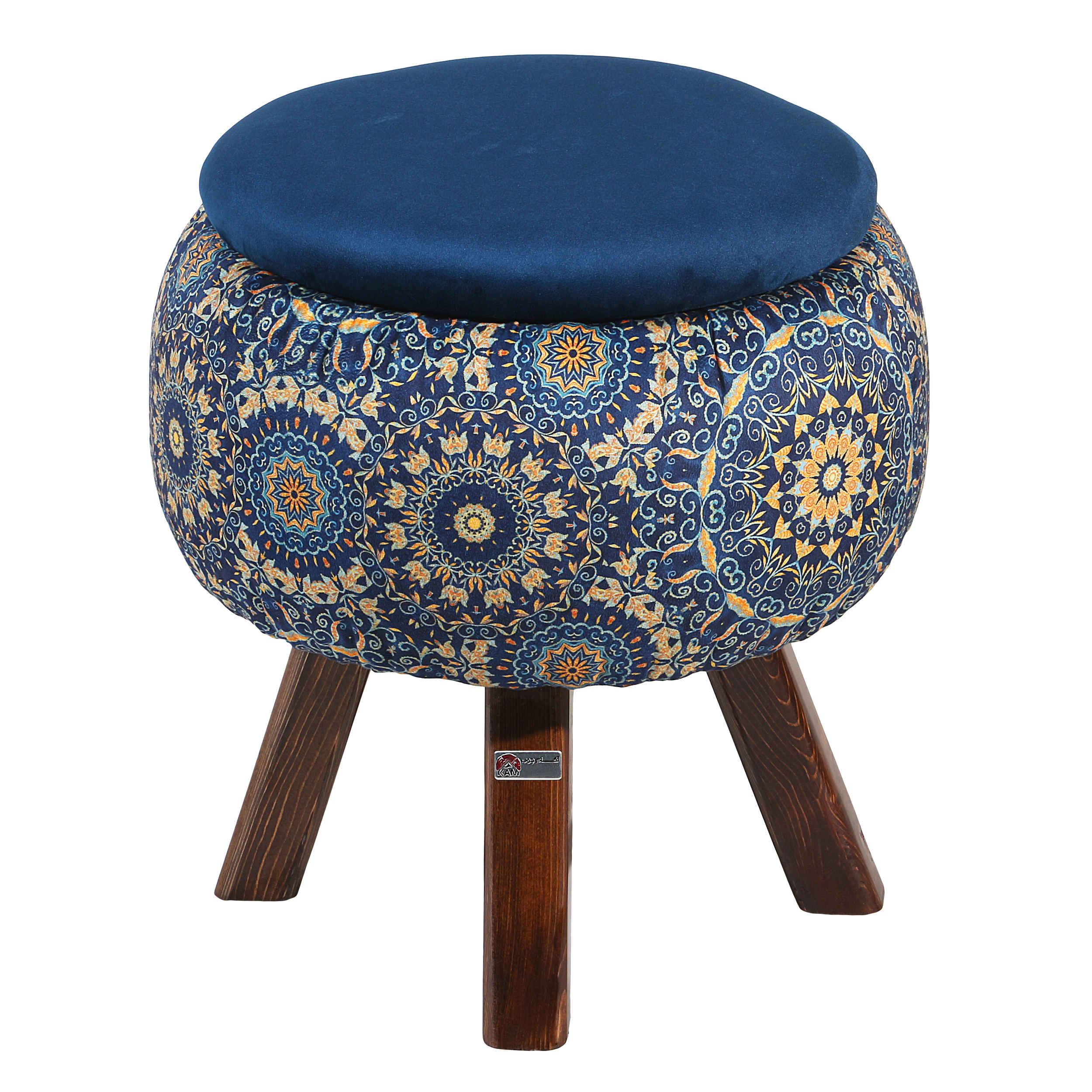 Ronde Fluwelen Voetenbank Ghaem – Perzisch Geïnspireerd – Blauw