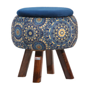 Ronde Fluwelen Voetenbank Ghaem – Perzisch Geïnspireerd – Blauw