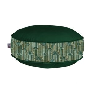 Boheemse Grote Ronde Fluwelen Poef – Groen Geometrisch