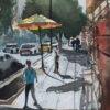 Origineel Realisme Schilderij – Aquarel op Karton, Straat van Teheran door Bijan Ghahramani
