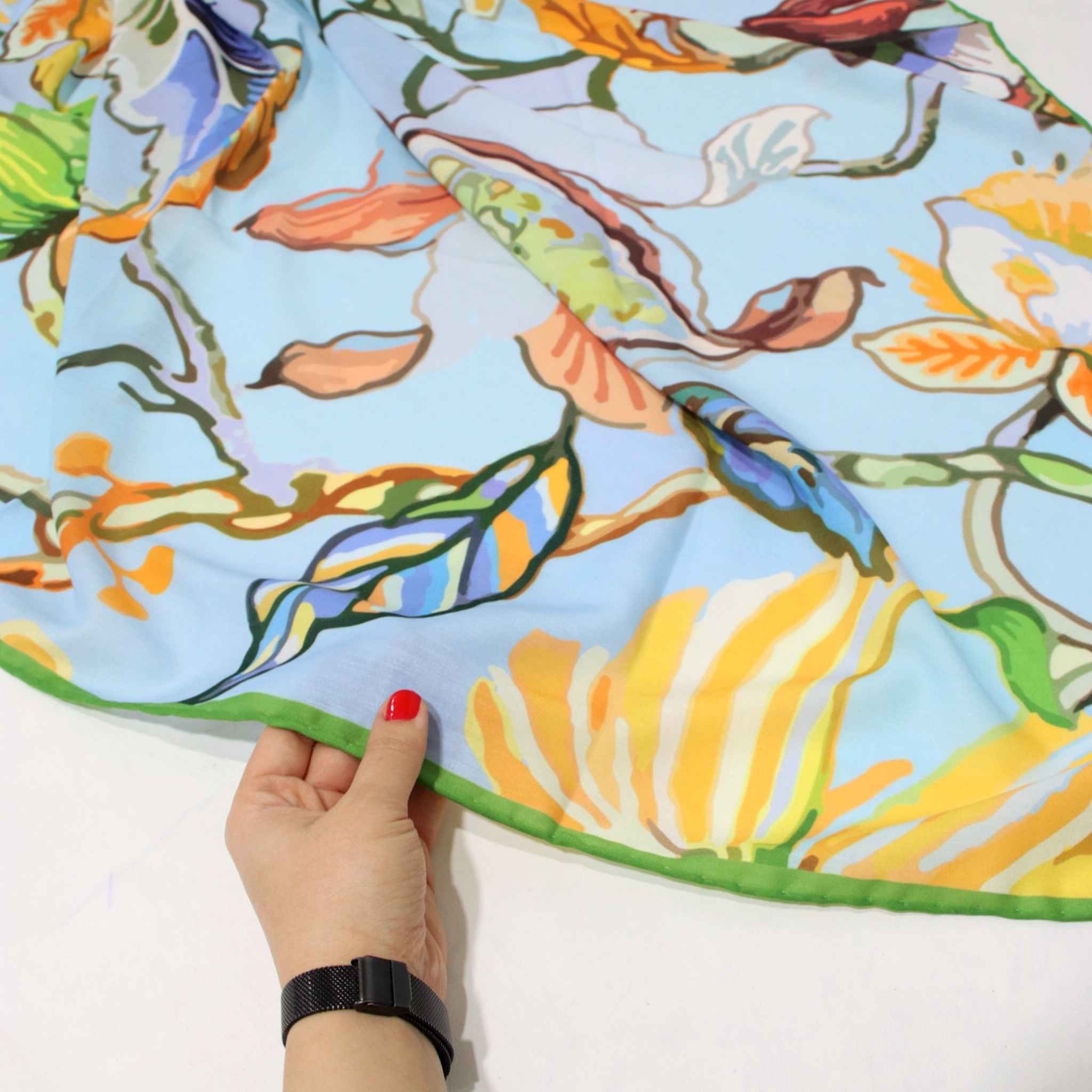 Katoenen Dames Sjaal – Blauw Bloemenontwerp