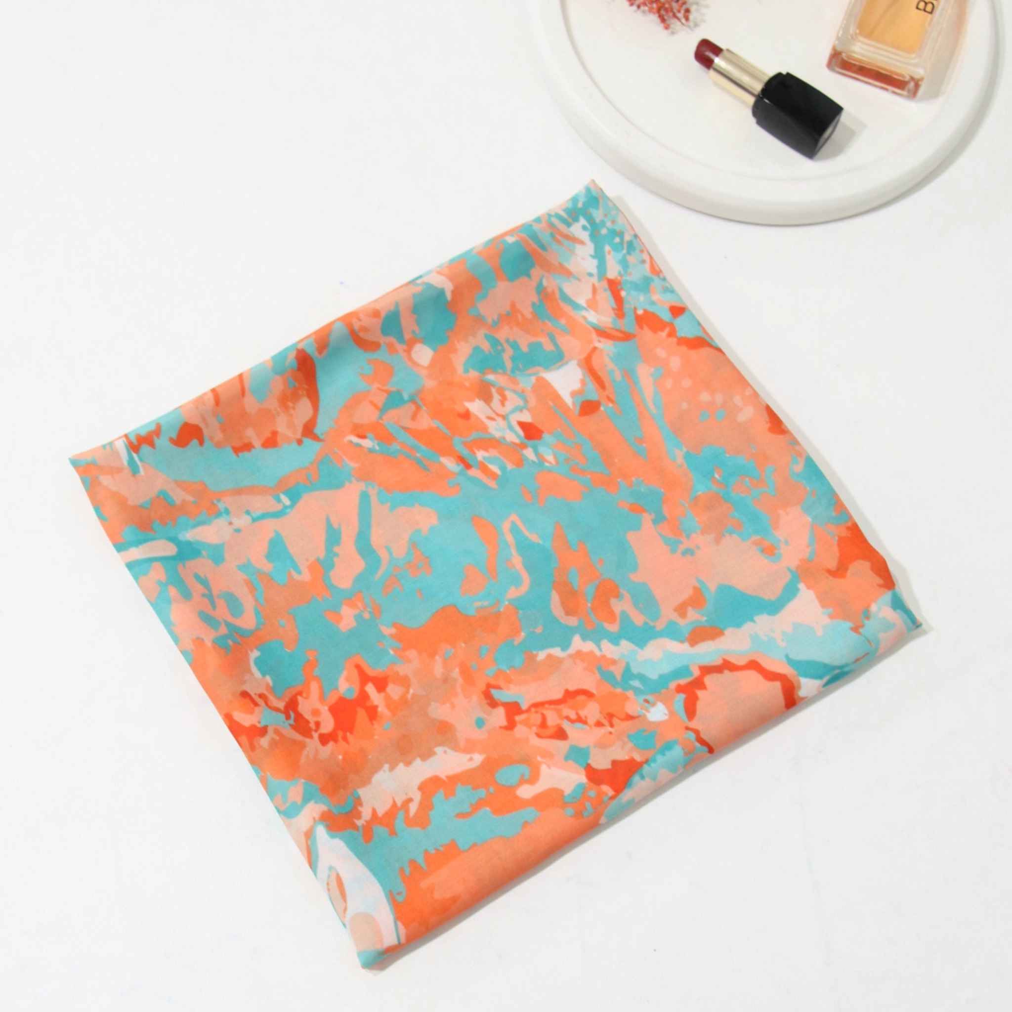 Dames Sjaal met Katoen Waterverfprint – Oranje
