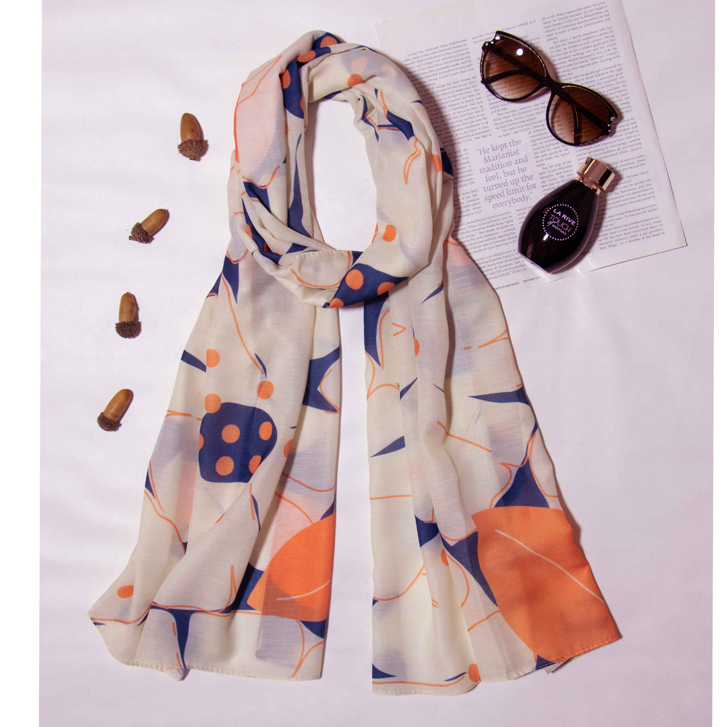 Dames Sjaal met Zijde Waterverfprint – Cream