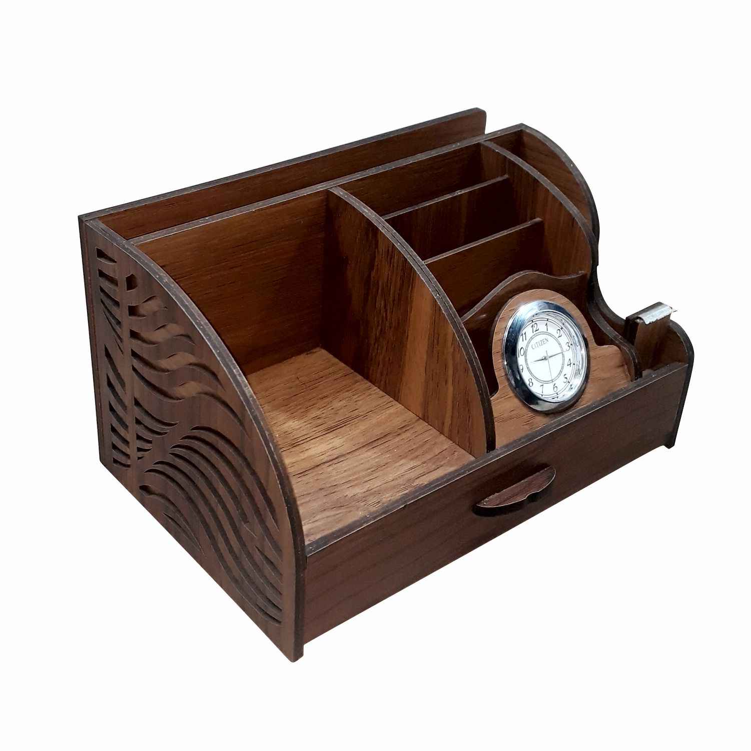 Houten Bureau Organizer met Ingebouwde Klok