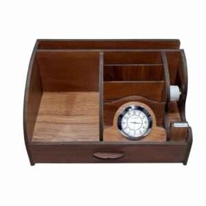 Houten Bureau Organizer met Ingebouwde Klok