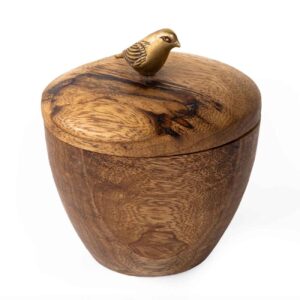 Handgemaakte Houten Suikerpot met Deksel – Vogel Ontwerp