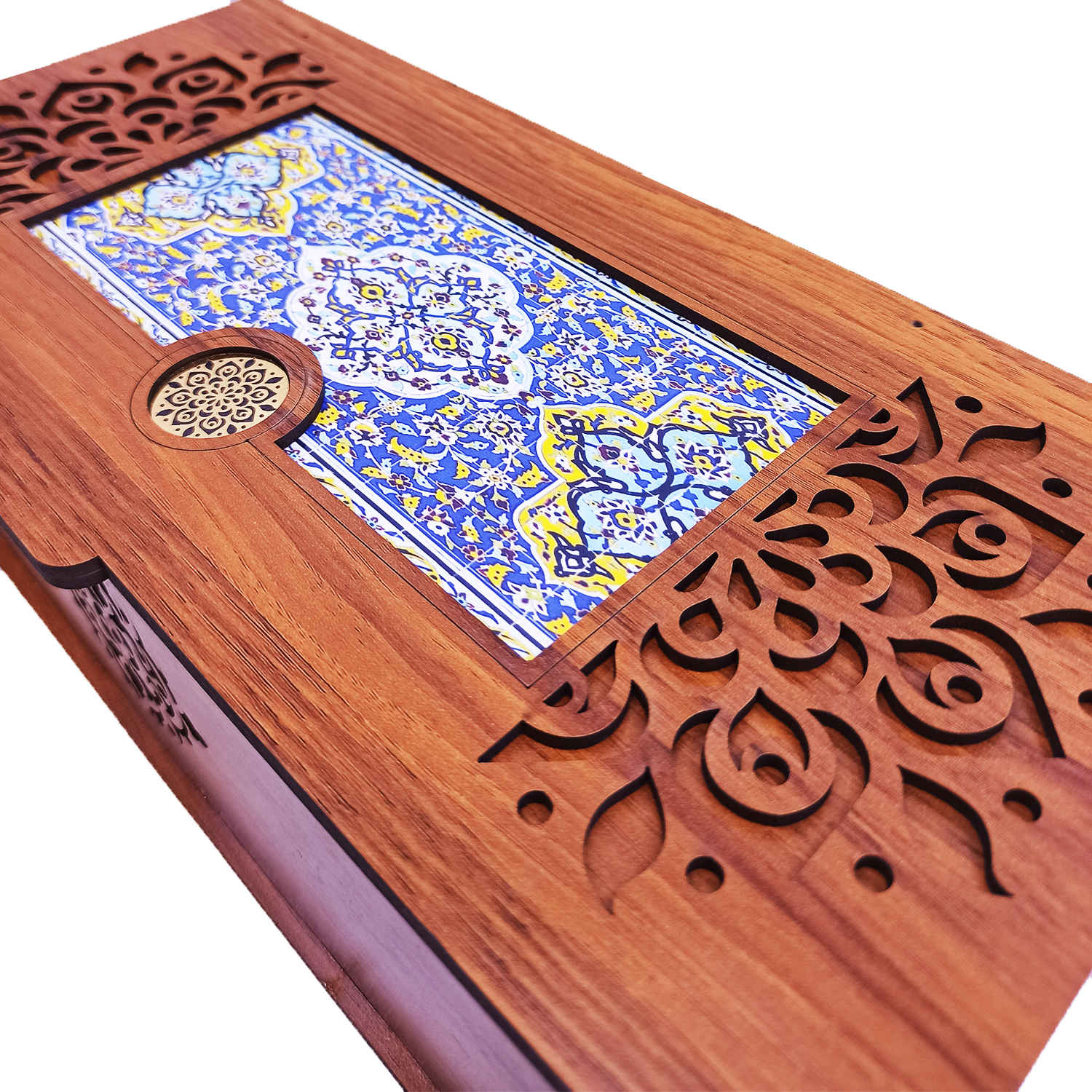 Houten Thee Opbergbox met Authentiek Perzisch Tegelmotief