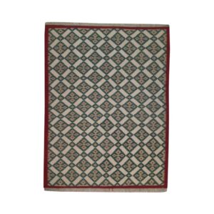 Perzische Kilim Handgeweven – Bruin Geometrisch Design – Wollen Tapijt