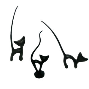 Set van 3 Decoratieve Katten Beeldjes – Zwarte Sculpturen