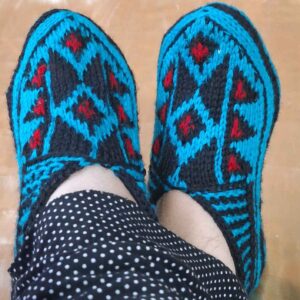 Azerbeidzjan Haken Slippers – Blauw Traditioneel Design