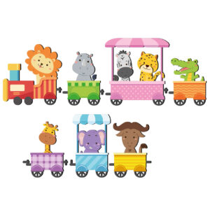 Houten Baby Wandsticker met Dieren Trein voor Kinderkamer