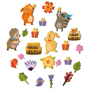 Houten Baby Wandsticker met Blije Dieren voor Kinderkamer
