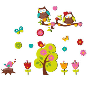 Houten Baby Wandsticker met Schattige Uilen voor Kinderkamer