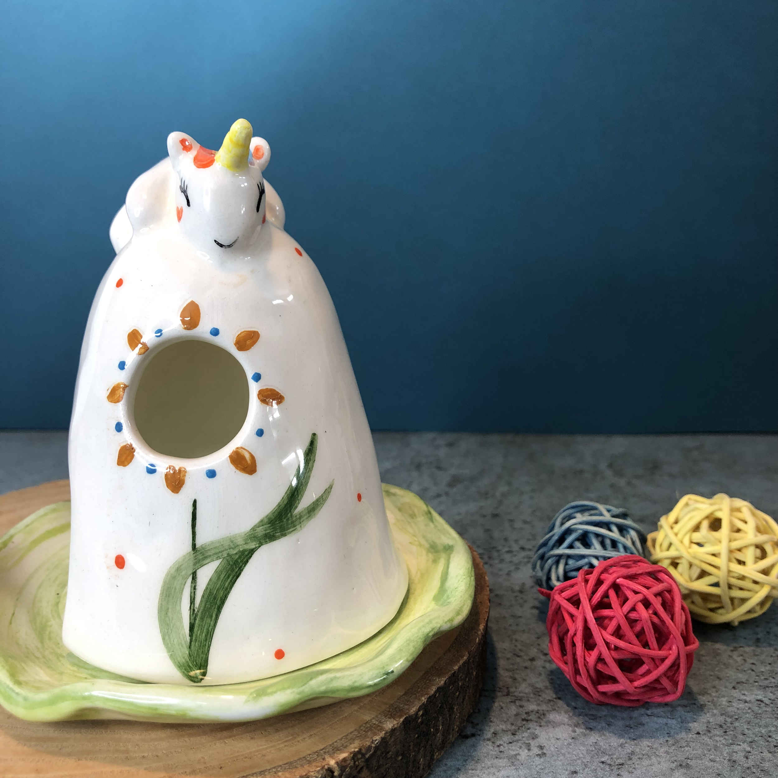 Decoratieve Keramische Kaarshouder met Eenhoorn Ontwerp Handgemaakt