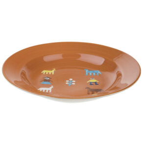 Decoratieve Keramische Schotel met Perzisch Gabbeh Design Oranje