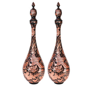 Decoratieve Koperen Fles Perzisch Gegraveerd Handgemaakt – Elegant (x2)