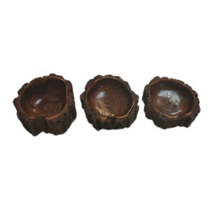 Decoratieve Houten Kommen van Boomstronk Handgemaakt van Acaciahout Set van 3