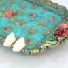 Decoratief Polyester Dienblad met Voet in Vogel & Bloem Ontwerp – Turkoois