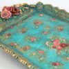 Decoratief Polyester Dienblad met Voet in Vogel & Bloem Ontwerp – Turkoois