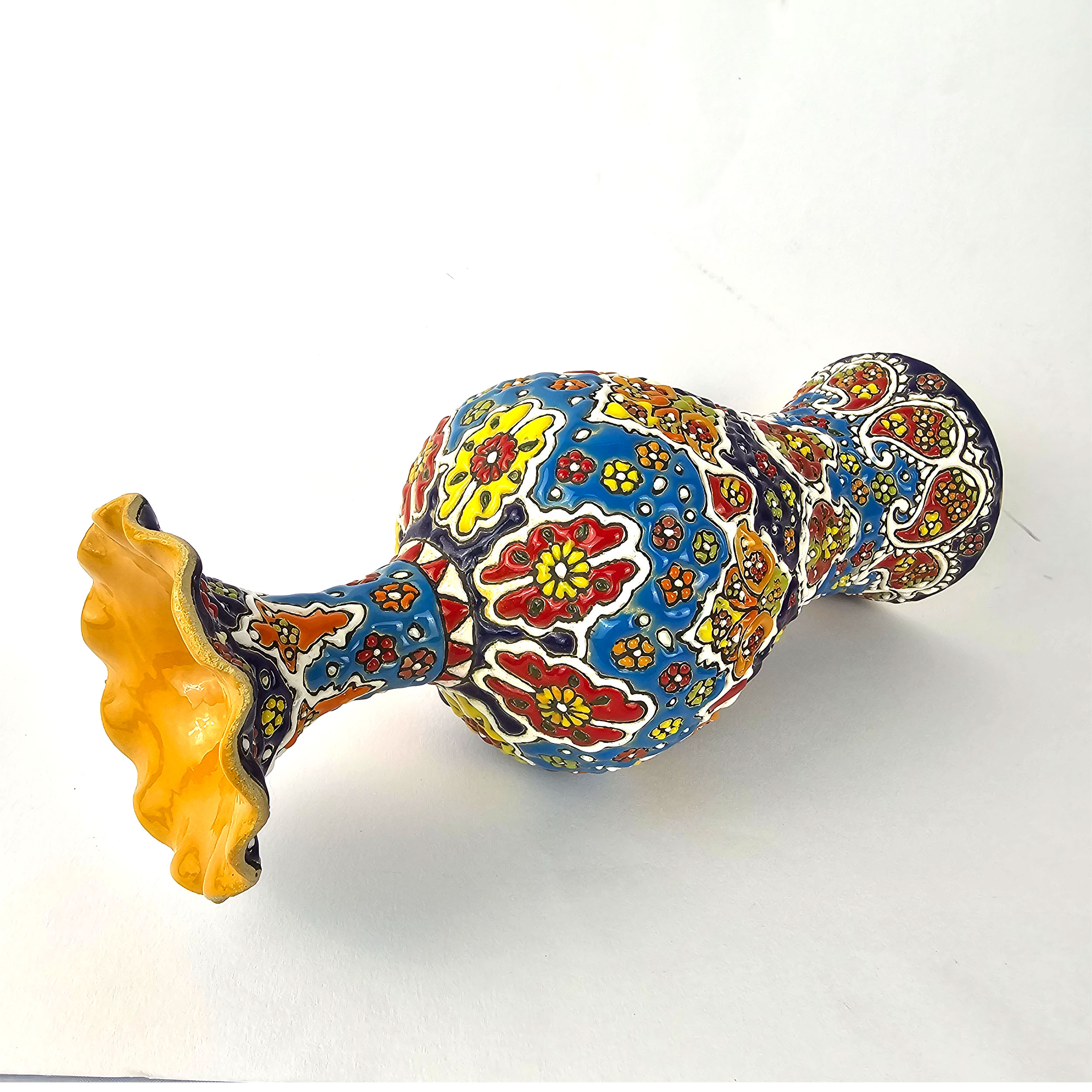 Decoratieve Aardewerk Vaas met Perzische Minakari Emaille Kunst Handgeschilderd Bloemmotief