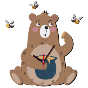Decoratieve Houten Kinderkamer Wandklok met Schattig Beerontwerp