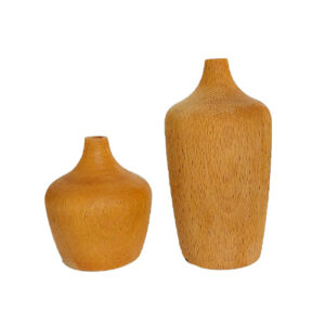 Handgemaakte Decoratieve Houten Enkelbloem Vaas – Set van 2