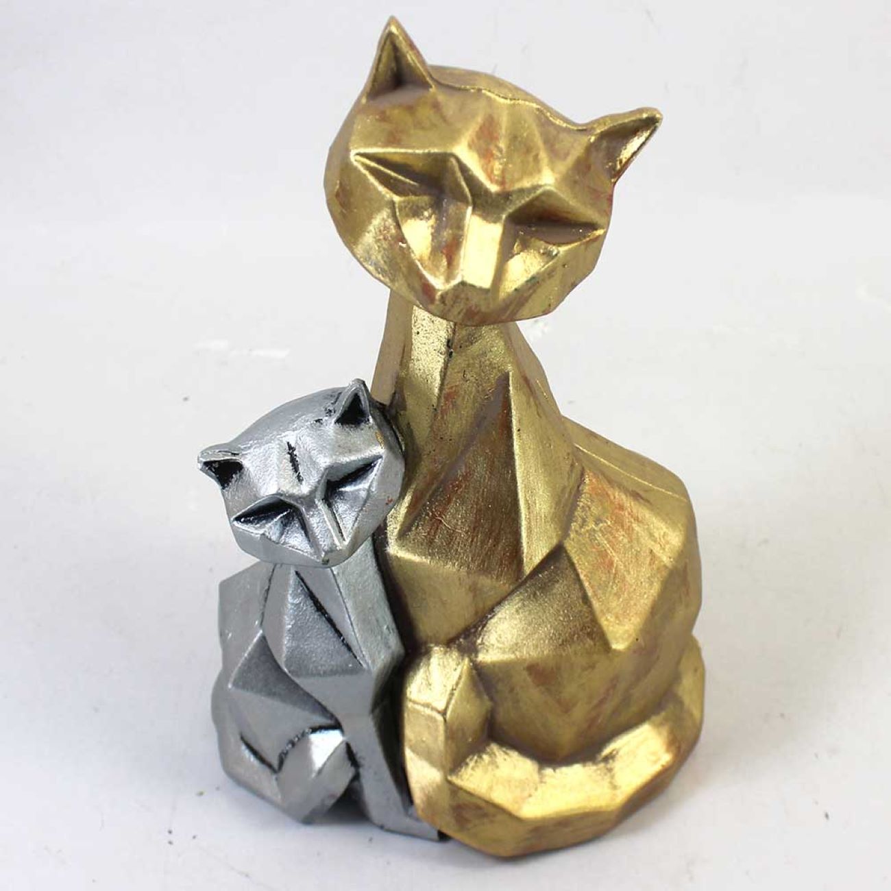 Geometrische Kattenfamilie Kubisme Beeldje Hars Sculptuur – Modern Huisdecor