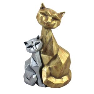 Geometrische Kattenfamilie Kubisme Beeldje Hars Sculptuur – Modern Huisdecor