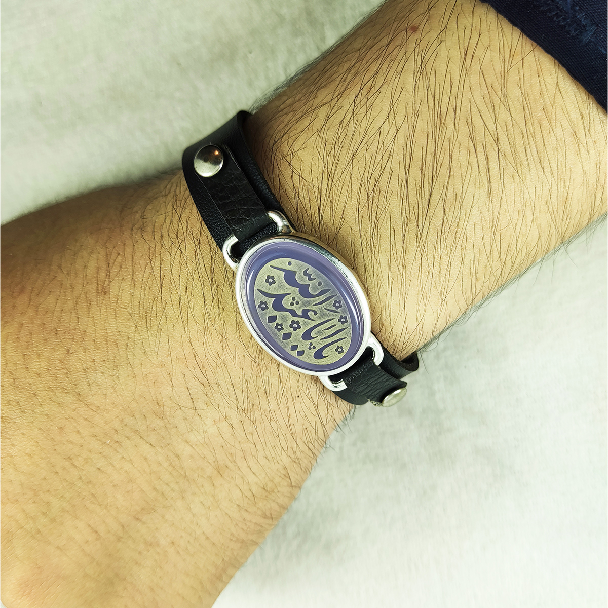 Islamitische Armband met Leer & Agaatsteen Verstelbaar Ya Aba Abdillah