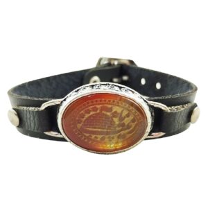 Islamitische Armband met Leer & Agaat Steen Ya Zaynab voor Mannen