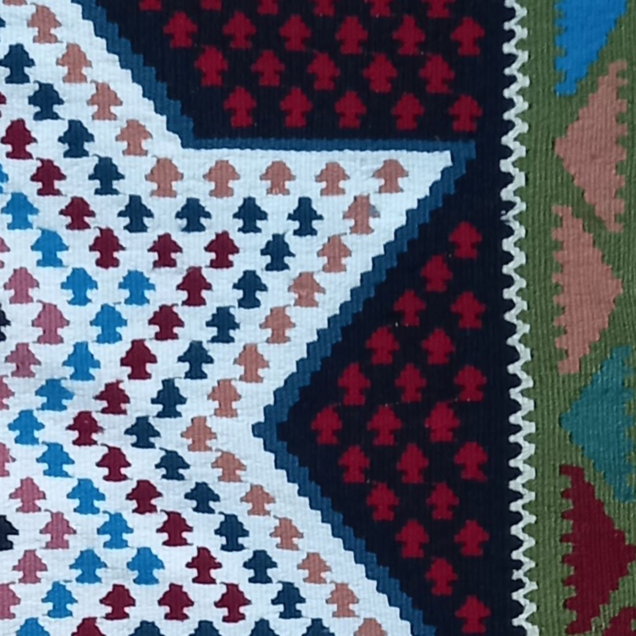 Witte geometrische Perzische Kelim, handgeweven van katoen-acrylmix