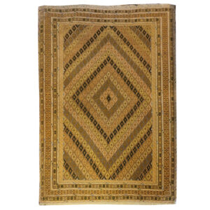 Perzisch Kilim Tapijt Sirjan — Handgeweven Wol — Bruin Geometrisch