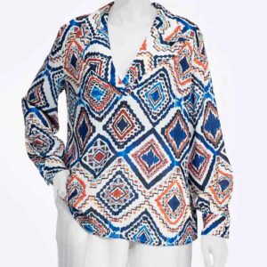 Dames Lange Mouw Blouse met Levendig Geometrisch Ontwerp