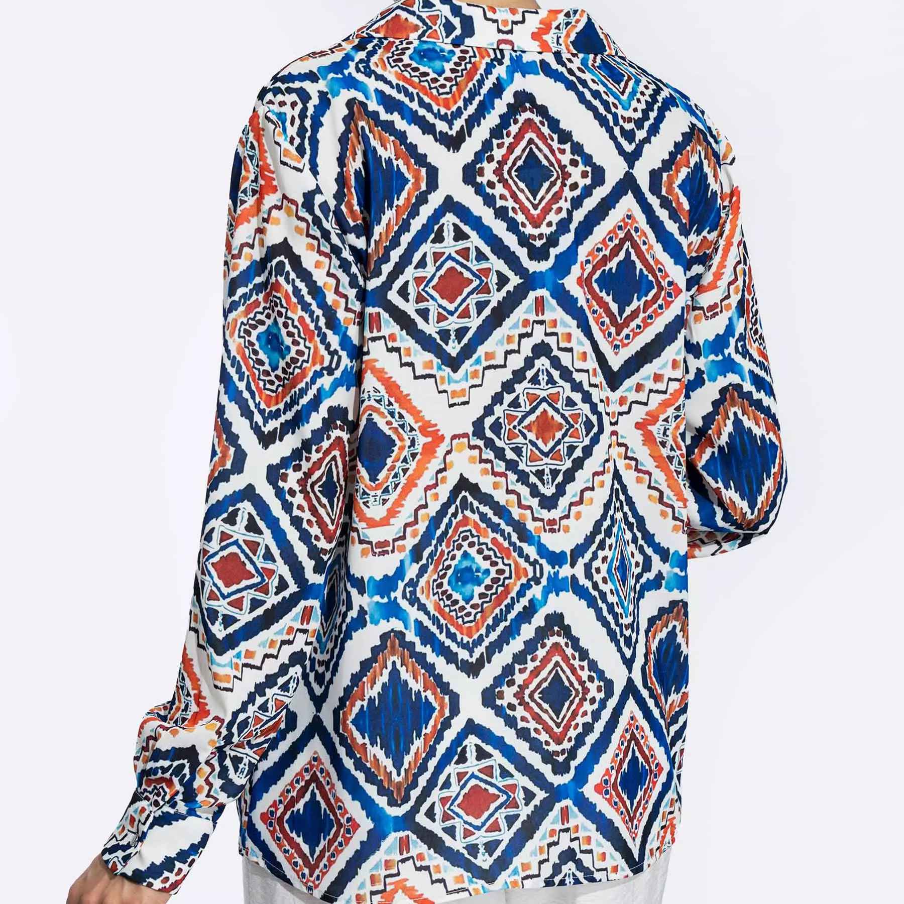 Dames Lange Mouw Blouse met Levendig Geometrisch Ontwerp