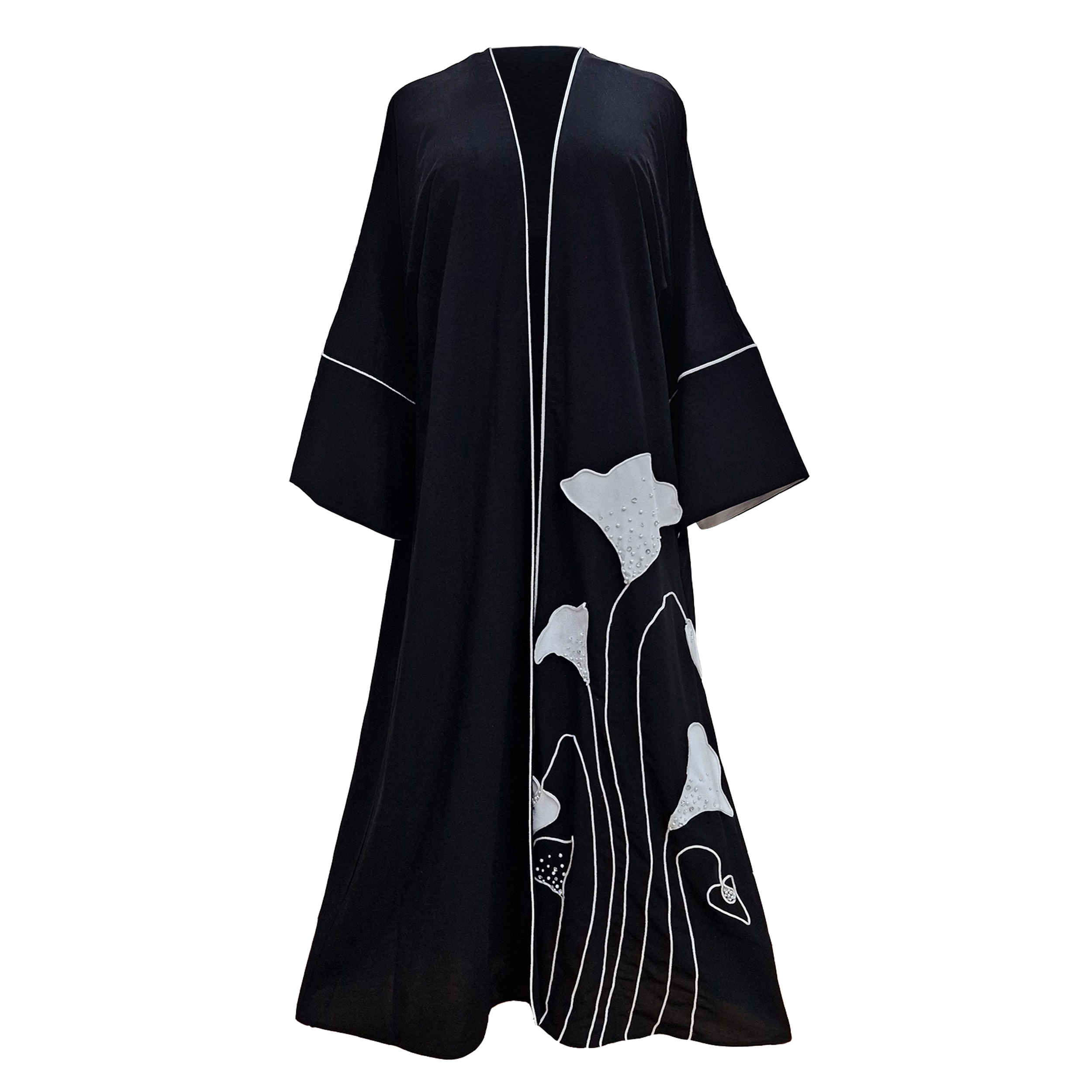 Zwarte Abaya met Witte Bies – Hedendaags