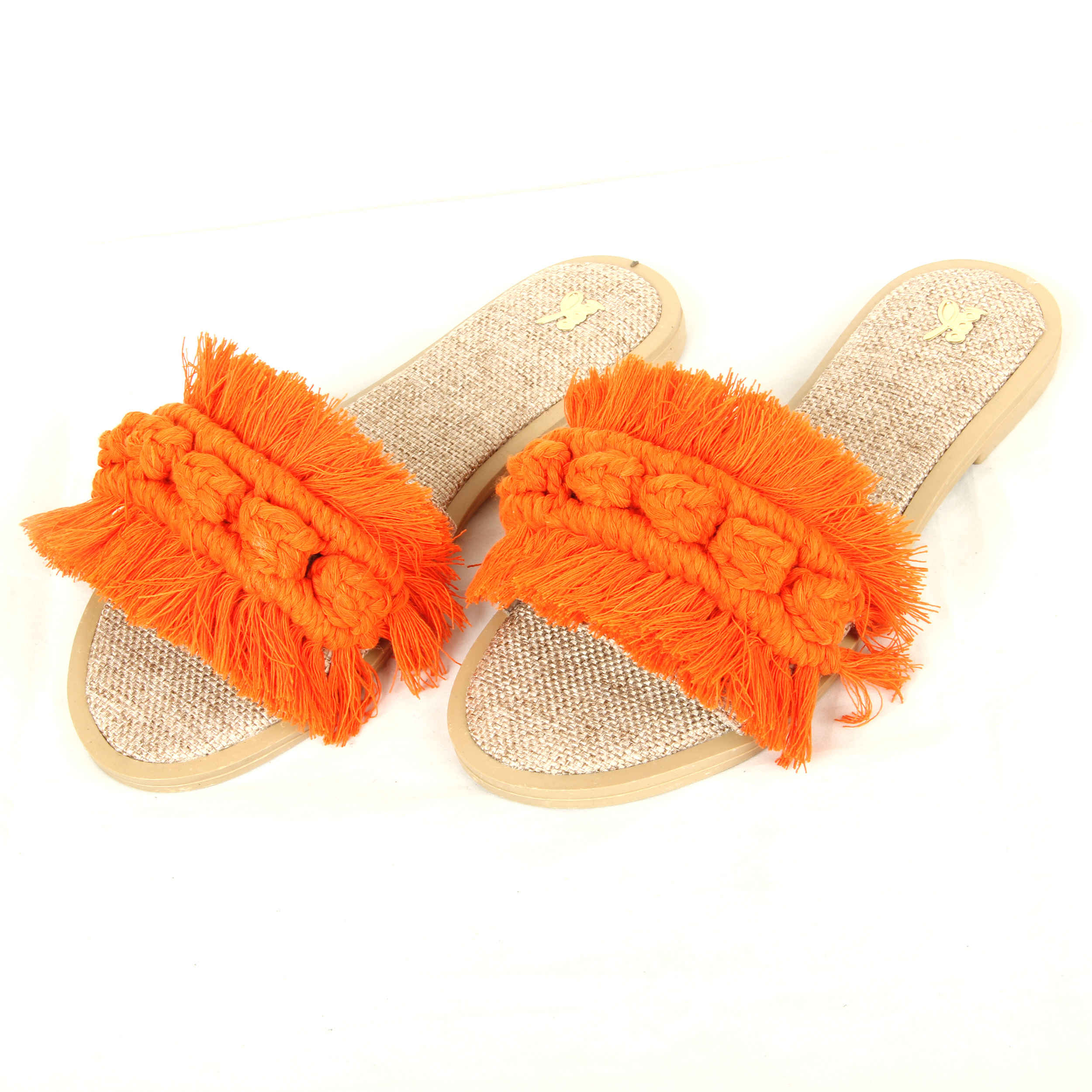 Oranje Macramé Boho Chic Slippers – Ronde Neus