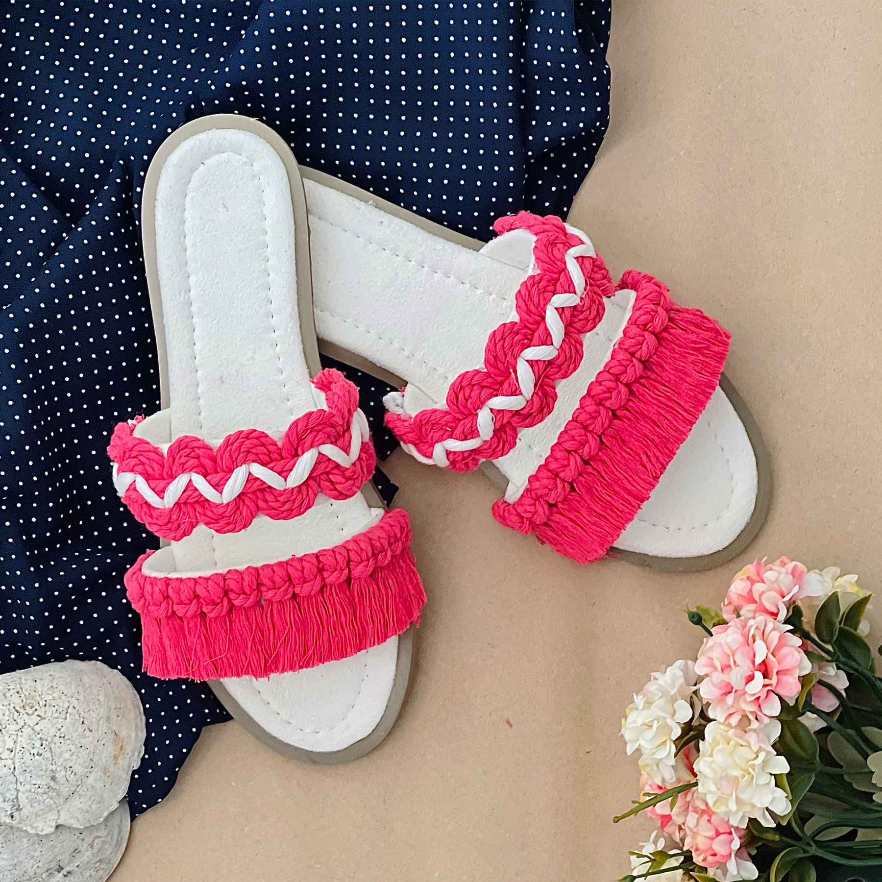 Macrame Platte Slippers voor Vrouwen Handgemaakt Model Delban