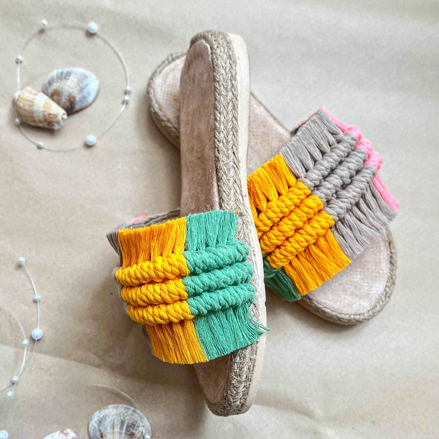 Macrame Platte Slippers voor Vrouwen Handgemaakt Model Mitra