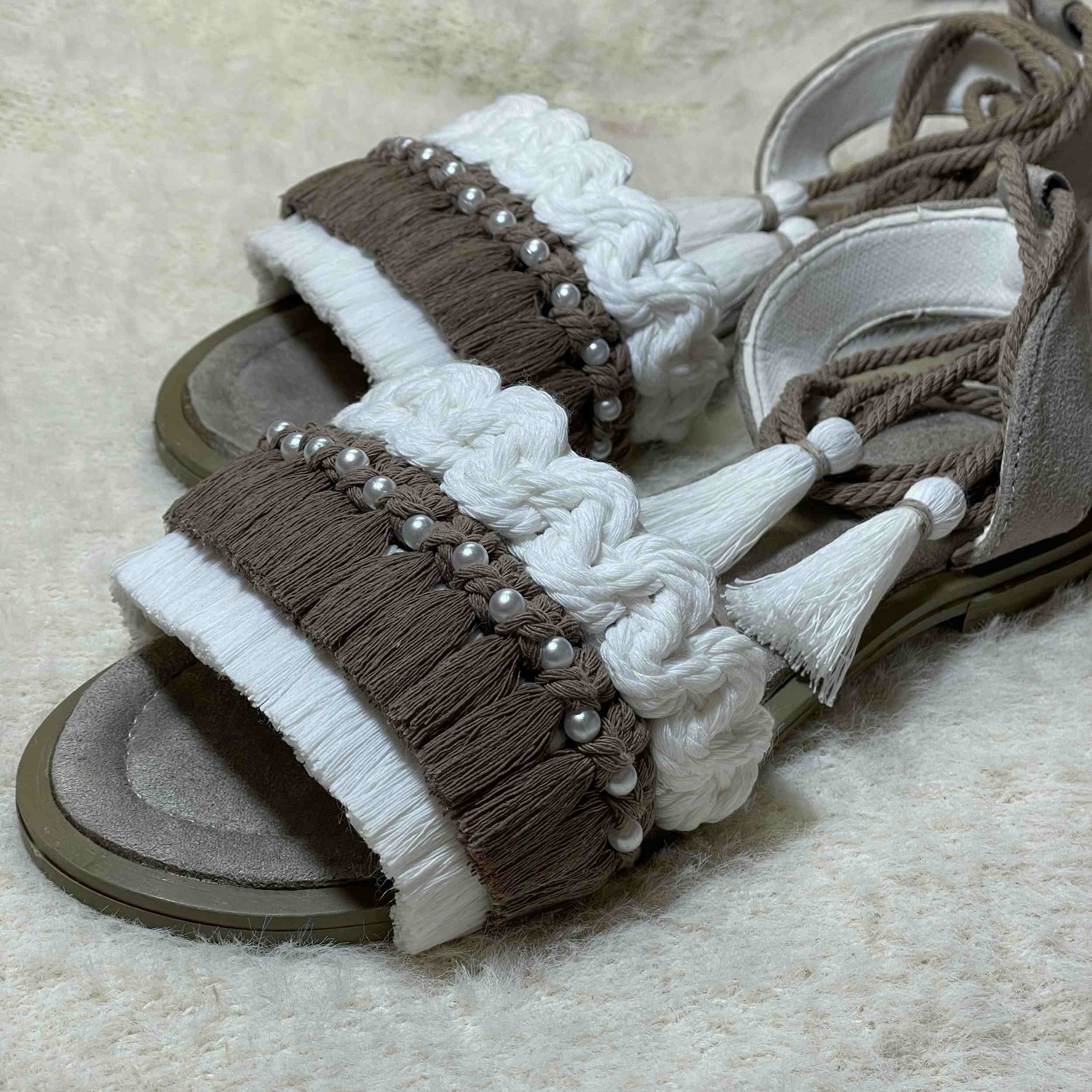 Macramé Sling Back Sandalen met Boho Ontwerp Handgemaakt