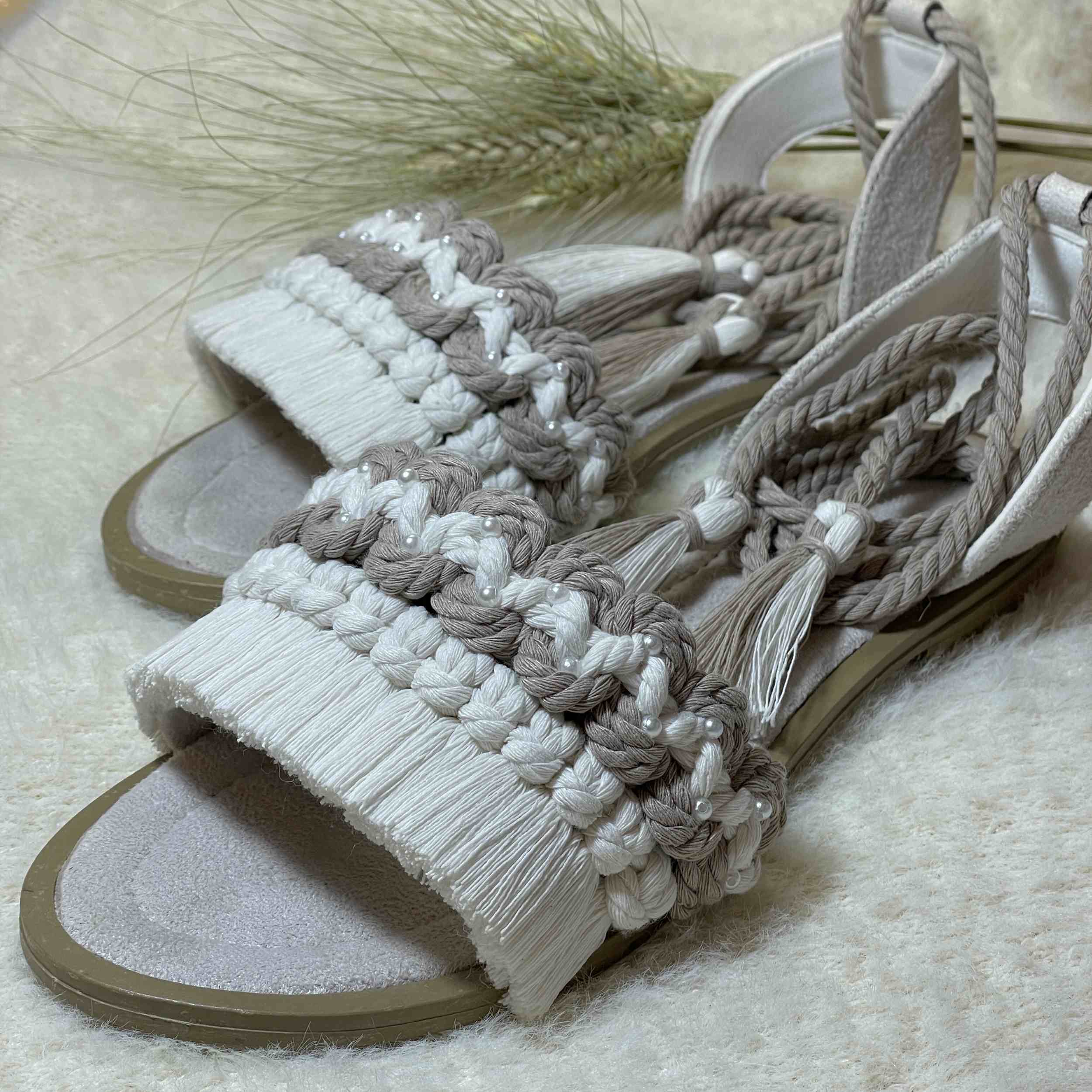 Macramé Sling Back Sandalen met Boho Ontwerp Handgemaakt