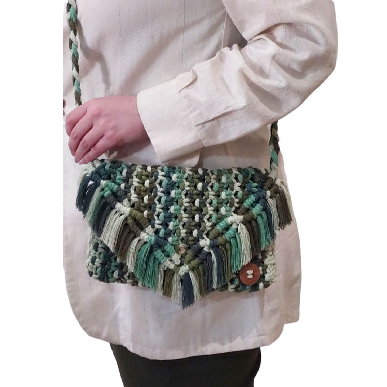 Macrame Sling Bag Handgeweven voor Vrouwen Model Nature