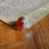 Perzische Zilveren Ring Heren - Rood Agaat Flower Design